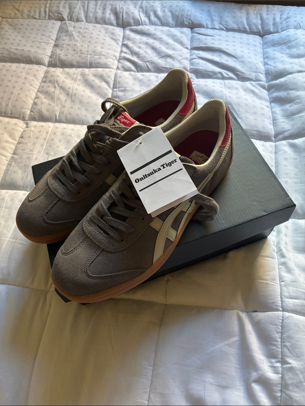 Onitsuka Tiger by Asics Gray Suede Sneakers with Cream Stripes